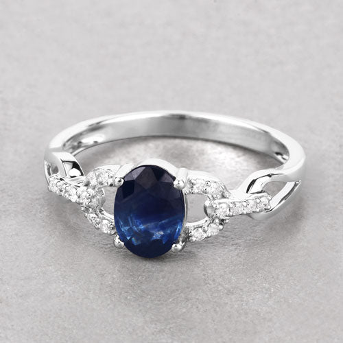1.12 Carat Genuine Blue Sapphire and White Diamond 14K White Gold Ring Bids.com