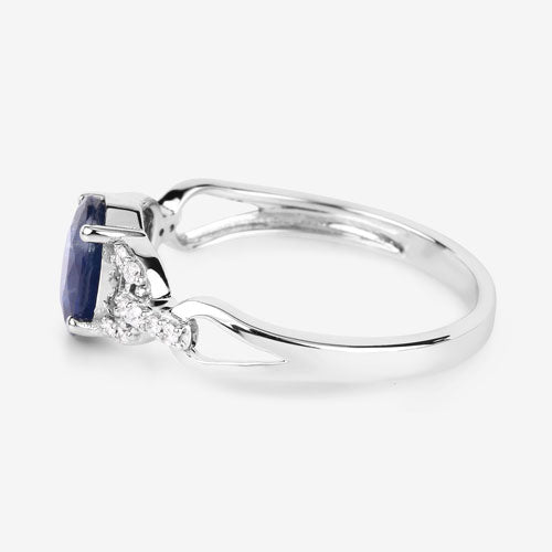 1.12 Carat Genuine Blue Sapphire and White Diamond 14K White Gold Ring Bids.com