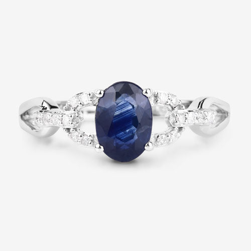 1.12 Carat Genuine Blue Sapphire and White Diamond 14K White Gold Ring Bids.com