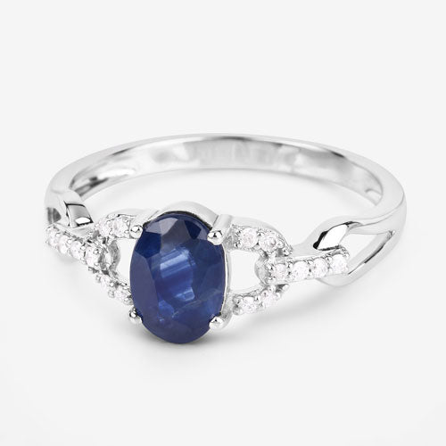 1.12 Carat Genuine Blue Sapphire and White Diamond 14K White Gold Ring Bids.com