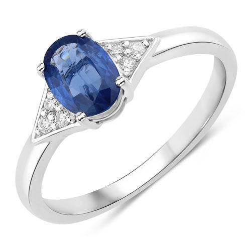 1.01 Carat Genuine Blue Sapphire and White Diamond 14K White Gold Ring Bids.com