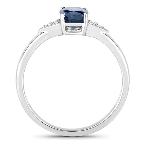 1.01 Carat Genuine Blue Sapphire and White Diamond 14K White Gold Ring Bids.com