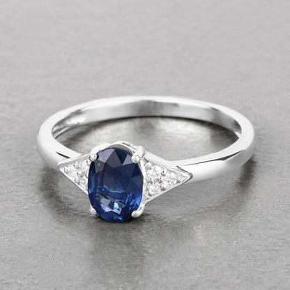 1.01 Carat Genuine Blue Sapphire and White Diamond 14K White Gold Ring Bids.com