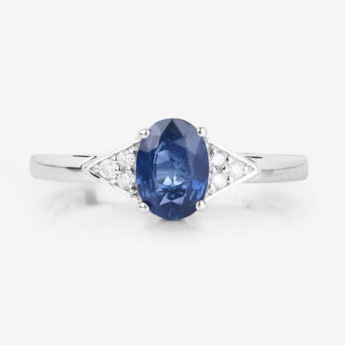 1.01 Carat Genuine Blue Sapphire and White Diamond 14K White Gold Ring Bids.com