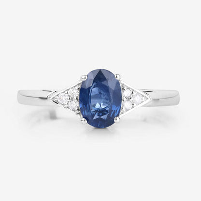 1.01 Carat Genuine Blue Sapphire and White Diamond 14K White Gold Ring Bids.com