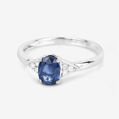 1.01 Carat Genuine Blue Sapphire and White Diamond 14K White Gold Ring Bids.com