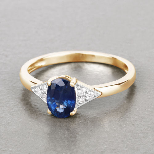 1.01 Carat Genuine Blue Sapphire and White Diamond 14K Yellow Gold Ring Bids.com