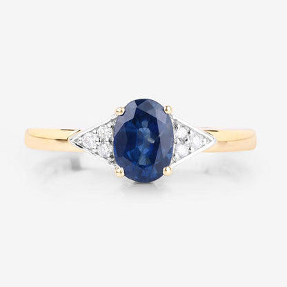 1.01 Carat Genuine Blue Sapphire and White Diamond 14K Yellow Gold Ring Bids.com