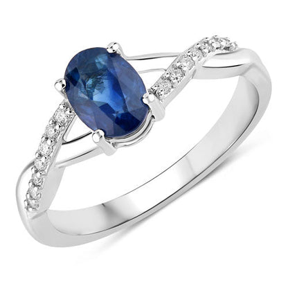 1.04 Carat Genuine Blue Sapphire and White Diamond 14K White Gold Ring Bids.com