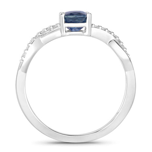 1.04 Carat Genuine Blue Sapphire and White Diamond 14K White Gold Ring Bids.com