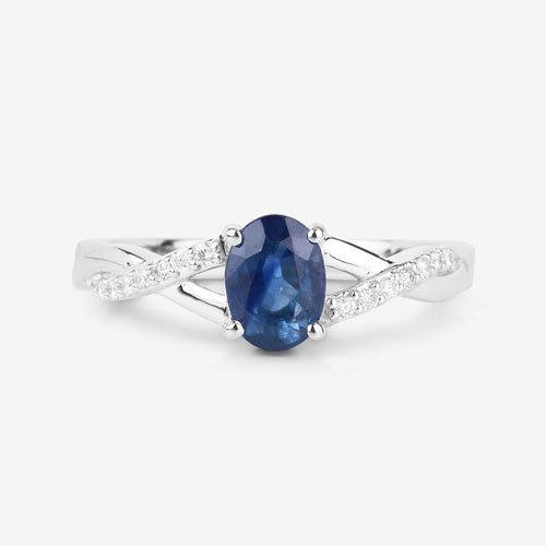 1.04 Carat Genuine Blue Sapphire and White Diamond 14K White Gold Ring Bids.com