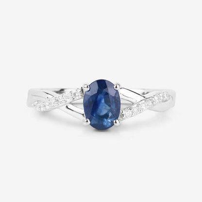 1.04 Carat Genuine Blue Sapphire and White Diamond 14K White Gold Ring Bids.com