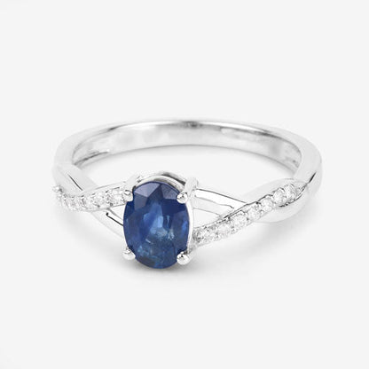 1.04 Carat Genuine Blue Sapphire and White Diamond 14K White Gold Ring Bids.com