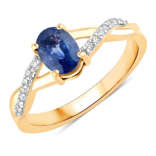1.04 Carat Genuine Blue Sapphire and White Diamond 14K Yellow Gold Ring Bids.com