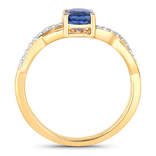 1.04 Carat Genuine Blue Sapphire and White Diamond 14K Yellow Gold Ring Bids.com