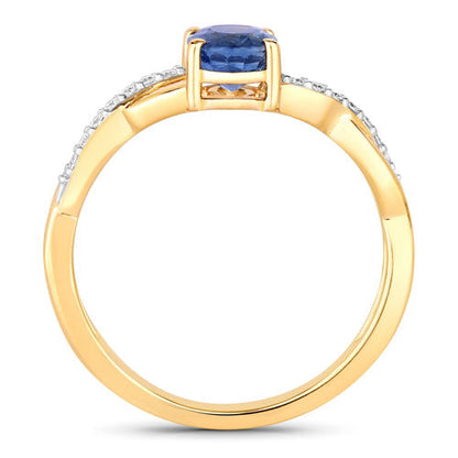 1.04 Carat Genuine Blue Sapphire and White Diamond 14K Yellow Gold Ring Bids.com