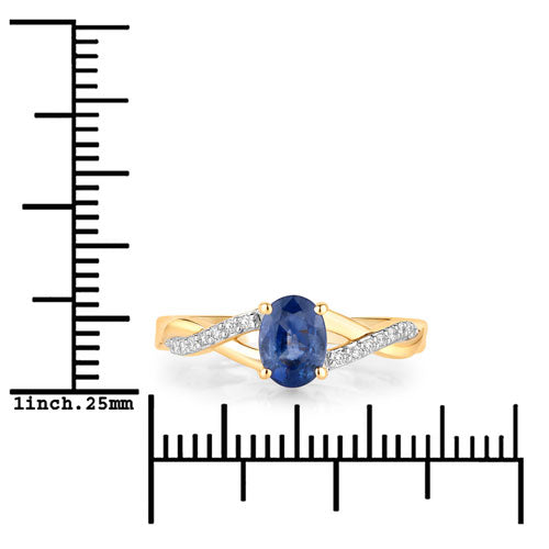 1.04 Carat Genuine Blue Sapphire and White Diamond 14K Yellow Gold Ring Bids.com