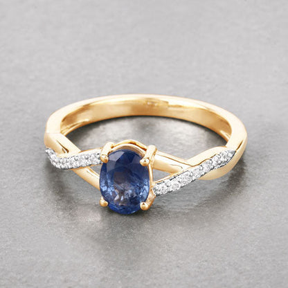 1.04 Carat Genuine Blue Sapphire and White Diamond 14K Yellow Gold Ring Bids.com