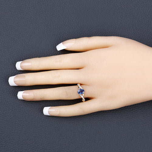 1.04 Carat Genuine Blue Sapphire and White Diamond 14K Yellow Gold Ring Bids.com