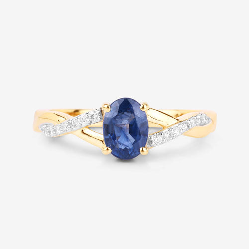 1.04 Carat Genuine Blue Sapphire and White Diamond 14K Yellow Gold Ring Bids.com