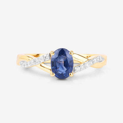 1.04 Carat Genuine Blue Sapphire and White Diamond 14K Yellow Gold Ring Bids.com