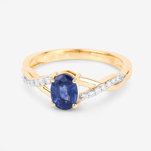 1.04 Carat Genuine Blue Sapphire and White Diamond 14K Yellow Gold Ring Bids.com