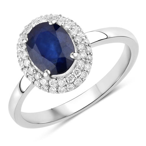 1.84 Carat Genuine Blue Sapphire and White Diamond 14K White Gold Ring Bids.com