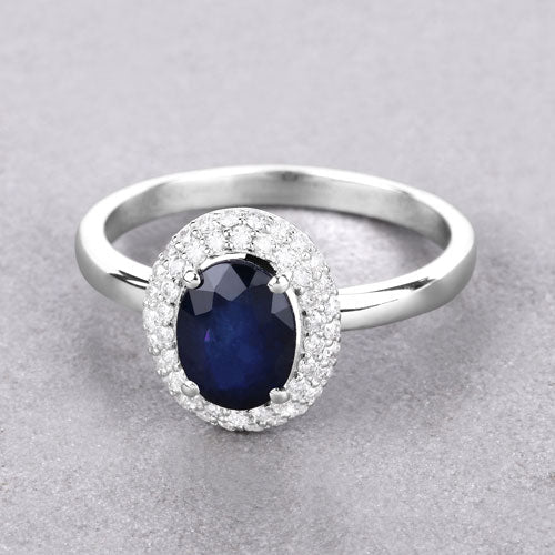 1.84 Carat Genuine Blue Sapphire and White Diamond 14K White Gold Ring Bids.com