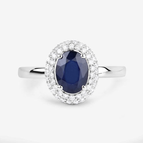 1.84 Carat Genuine Blue Sapphire and White Diamond 14K White Gold Ring Bids.com