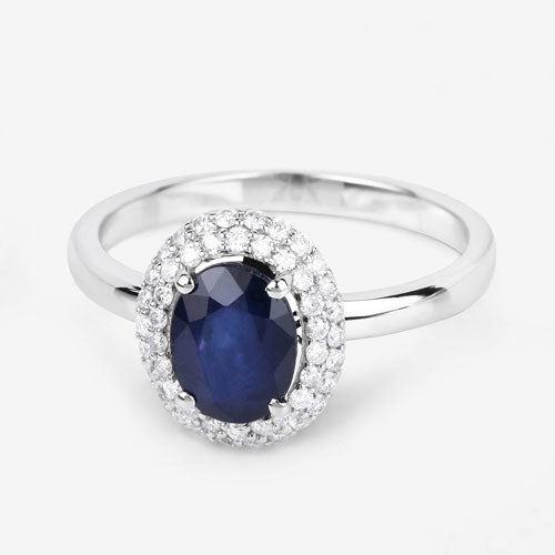 1.84 Carat Genuine Blue Sapphire and White Diamond 14K White Gold Ring Bids.com
