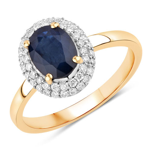 1.84 Carat Genuine Blue Sapphire and White Diamond 14K Yellow Gold Ring Bids.com