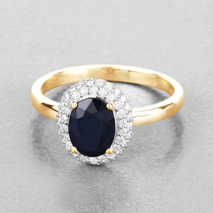1.84 Carat Genuine Blue Sapphire and White Diamond 14K Yellow Gold Ring Bids.com