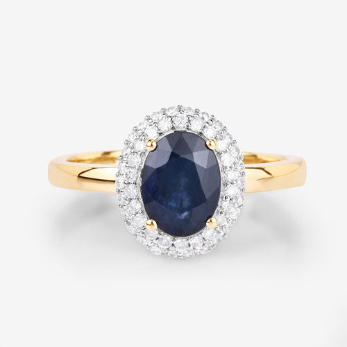 1.84 Carat Genuine Blue Sapphire and White Diamond 14K Yellow Gold Ring Bids.com