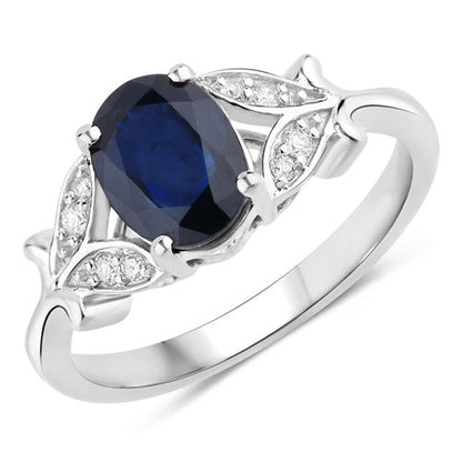 1.62 Carat Genuine Blue Sapphire and White Diamond 14K White Gold Ring Bids.com
