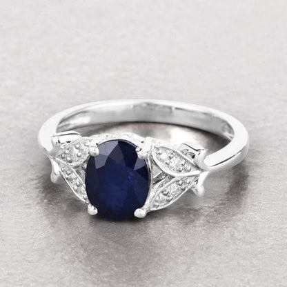 1.62 Carat Genuine Blue Sapphire and White Diamond 14K White Gold Ring Bids.com