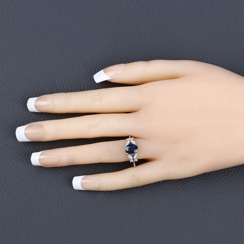 1.62 Carat Genuine Blue Sapphire and White Diamond 14K White Gold Ring Bids.com