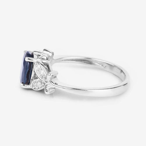 1.62 Carat Genuine Blue Sapphire and White Diamond 14K White Gold Ring Bids.com