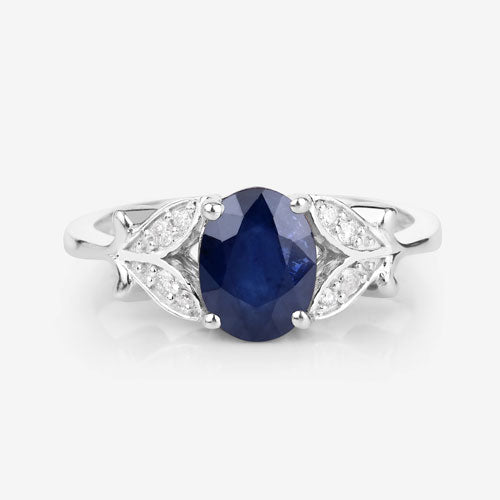 1.62 Carat Genuine Blue Sapphire and White Diamond 14K White Gold Ring Bids.com