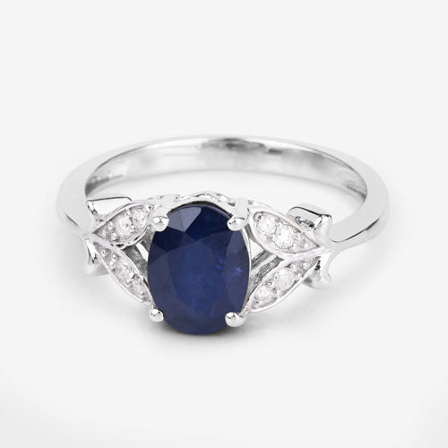 1.62 Carat Genuine Blue Sapphire and White Diamond 14K White Gold Ring Bids.com
