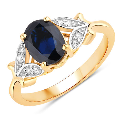 1.62 Carat Genuine Blue Sapphire and White Diamond 14K Yellow Gold Ring Bids.com