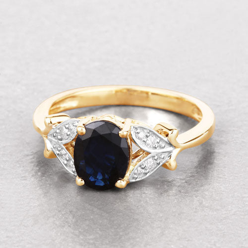 1.62 Carat Genuine Blue Sapphire and White Diamond 14K Yellow Gold Ring Bids.com