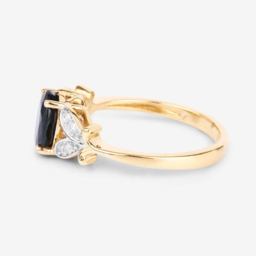 1.62 Carat Genuine Blue Sapphire and White Diamond 14K Yellow Gold Ring Bids.com
