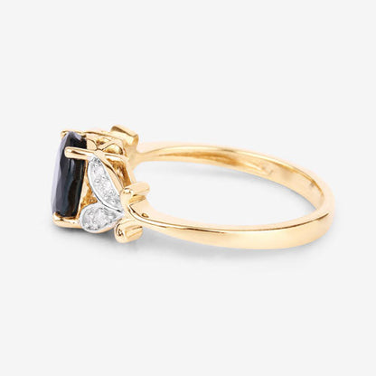 1.62 Carat Genuine Blue Sapphire and White Diamond 14K Yellow Gold Ring Bids.com