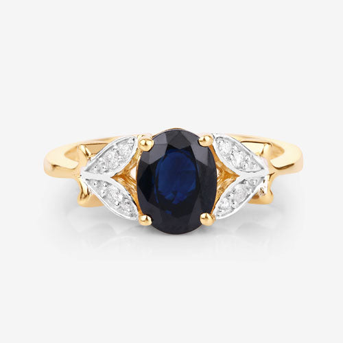 1.62 Carat Genuine Blue Sapphire and White Diamond 14K Yellow Gold Ring Bids.com