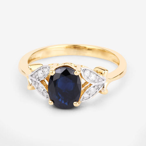 1.62 Carat Genuine Blue Sapphire and White Diamond 14K Yellow Gold Ring Bids.com