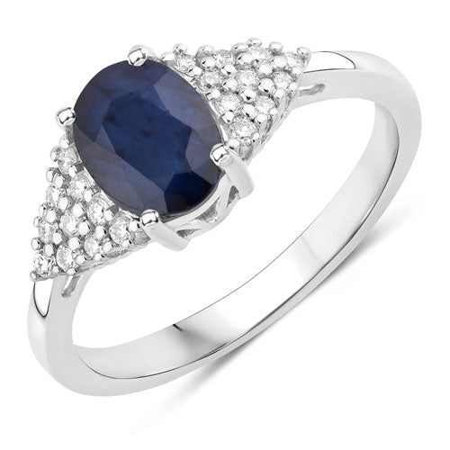 1.73 Carat Genuine Blue Sapphire and White Diamond 14K White Gold Ring Bids.com