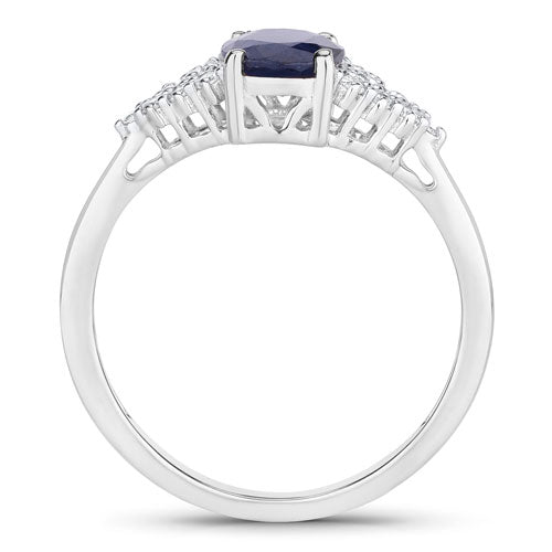 1.73 Carat Genuine Blue Sapphire and White Diamond 14K White Gold Ring Bids.com