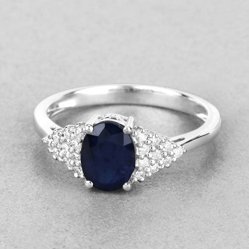 1.73 Carat Genuine Blue Sapphire and White Diamond 14K White Gold Ring Bids.com