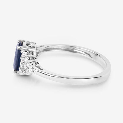 1.73 Carat Genuine Blue Sapphire and White Diamond 14K White Gold Ring Bids.com