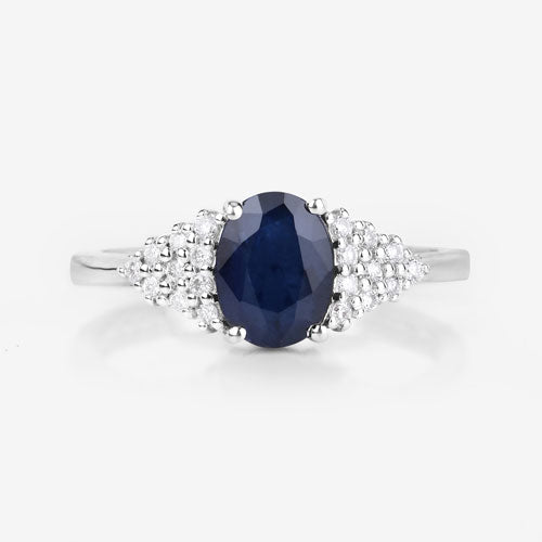 1.73 Carat Genuine Blue Sapphire and White Diamond 14K White Gold Ring Bids.com
